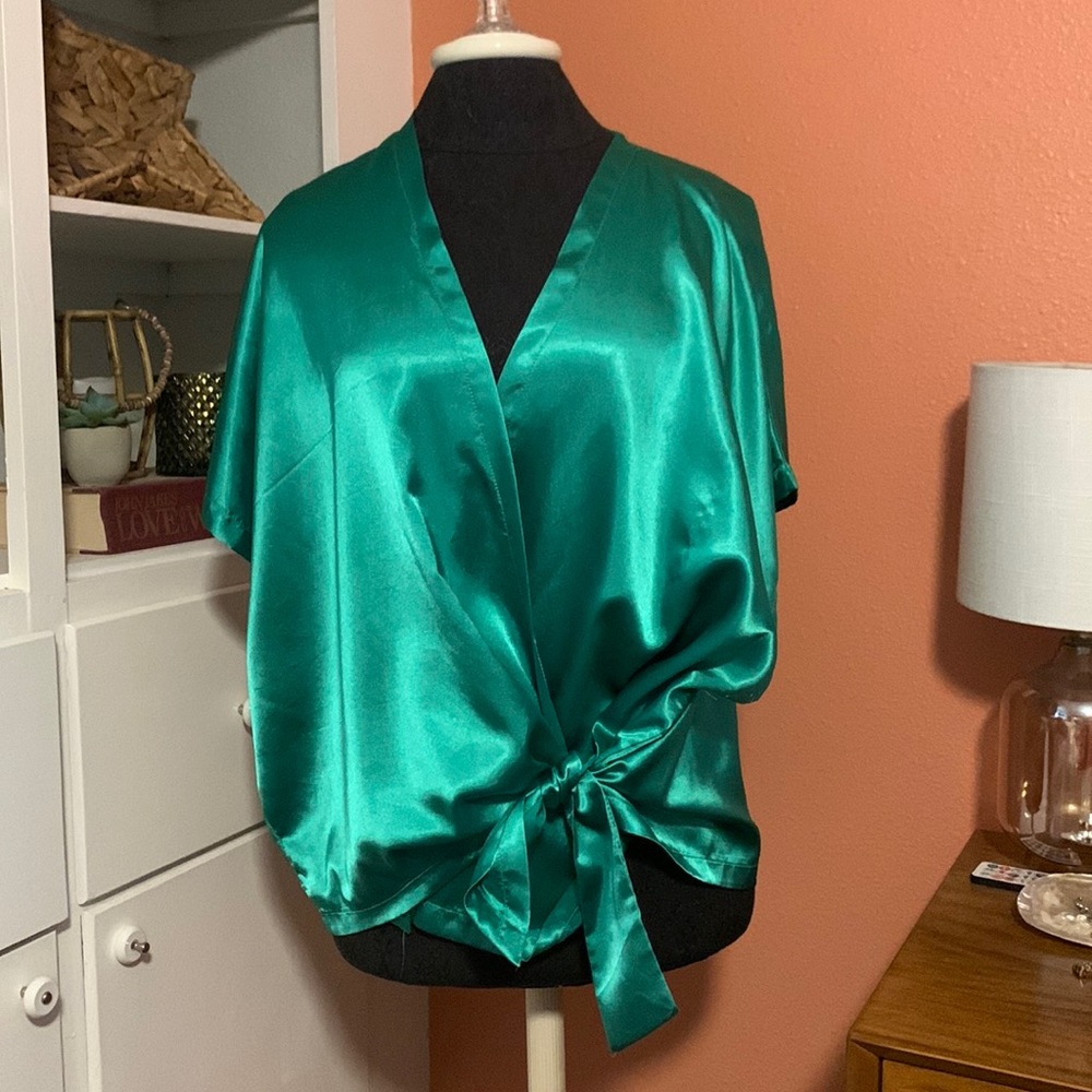 Silky green wrap top